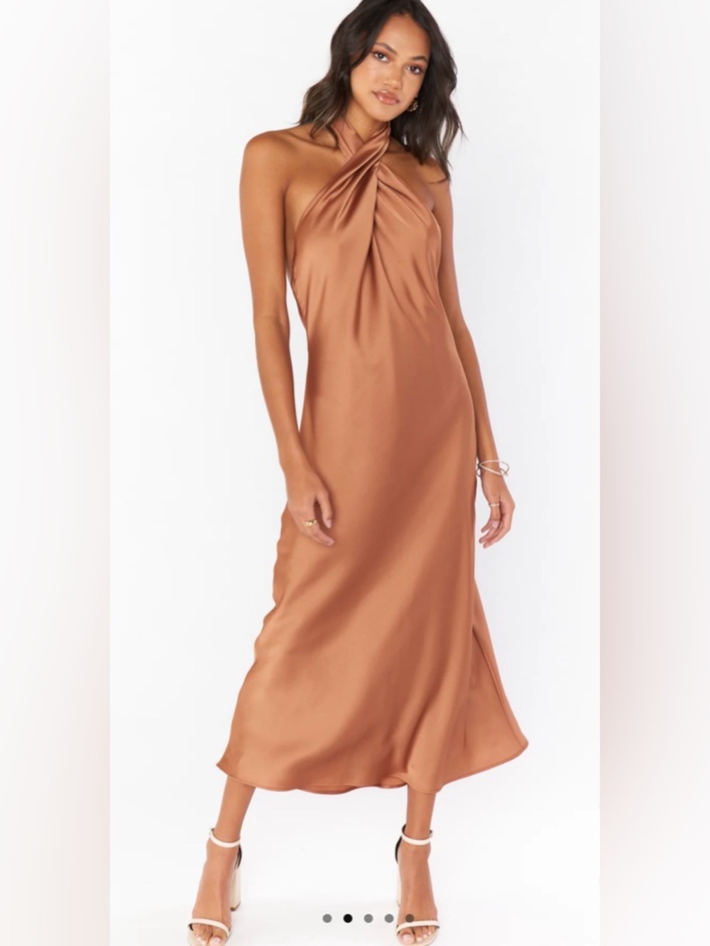 Show Me You MuMu Jasmine Halter Midi Dress - Copper Luxe Satin M